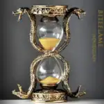 Horloge en forme de sablier avec un cadre en serpent doré, décoration de style scientifique et mystique, idéale pour la décoration de bureau ou de salon.