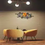 Décoration murale représentant le système solaire avec les planètes et le Soleil, idéale pour une décoration éducative ou scientifique dans une pièce moderne.