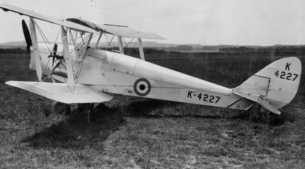 Historisches Flugzeugmodell im Freien, detailreiche Nachbildung eines alten Flugzeugs mit Markierungen, auf einer Wiese.