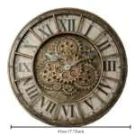 Horloge murale vintage avec engrenages en bois et chiffres romains, décoration industrielle pour intérieur.