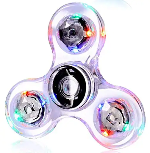 Fidget spinner lumineux avec LED multicolores, en plastique transparent, conçu pour le divertissement et la relaxation. Idéal pour réduire le stress et améliorer la concentration.