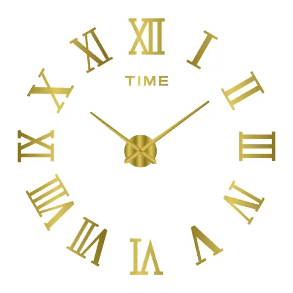 Horloge murale décorative avec chiffres romains en style vintage doré, idéale pour une décoration intérieure élégante et sophistiquée.