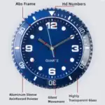 Montre de précision avec cadran bleu, chiffres en relief, et mouvement silencieux, idéale pour les amateurs de science et de décoration moderne.
