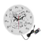 Horloge scientifique lumineuse avec illustrations de physique et accessoires, équipée d'un télécommande pour changer les couleurs, idéale pour décoration de bureau ou salle d'étude.