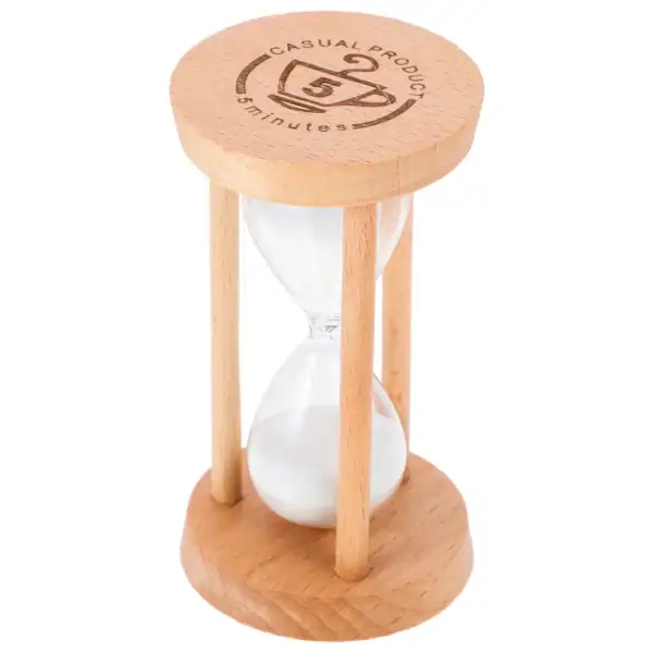 Sablier en bois avec cadre en bois naturel et verre transparent, idéal pour la décoration scientifique ou comme accessoire éducatif.