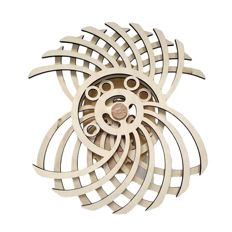 Vortex en bois, décoration inspirée de phénomènes scientifiques, design moderne et élégant, parfait pour un espace de travail ou une bibliothèque.