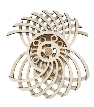 Modèle de vortex en bois sculpté, décoratif et éducatif, représentant un phénomène scientifique fascinant avec un design en spirale. Parfait pour la décoration ou l'apprentissage.