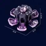 Porte-ampoule de laboratoire en métal violet avec six bras, idéal pour expériences scientifiques ou décoration de style scientifique. Dimensions : 8 cm x 8 cm x 2,5 cm.