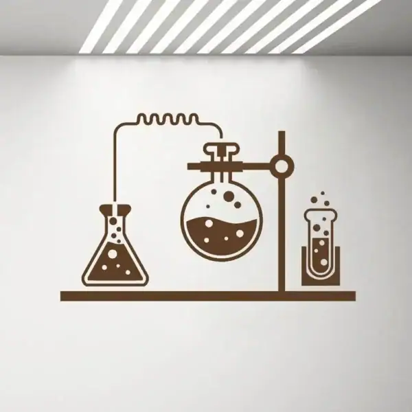 Accessoire de laboratoire avec fioles et tubes à essai.