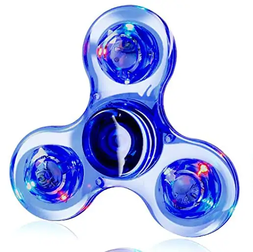 Fidget spinner lumineux en plastique transparent avec LED intégrées, idéal pour la détente et le divertissement.