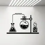 Illustration simple de trois fioles de laboratoire avec liquide, représentant la science et la recherche.