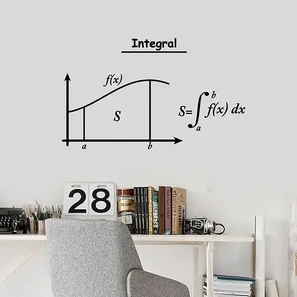 Illustration d'une formule d'intégrale avec une bibliothèque de livres scientifiques en arrière-plan.