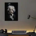 Portrait artistique d'Albert Einstein avec un style moderne, parfait pour la décoration de bureau ou d'espace scientifique.