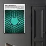 Affiche scientifique moderne illustrant la théorie générale de la relativité avec un fond géométrique et un symbole sphérique, idéale pour la décoration de bureau ou d'étude.
