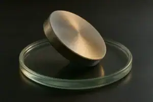 Presse-papier en métal avec support en verre, idéal pour la décoration scientifique ou comme objet de collection.