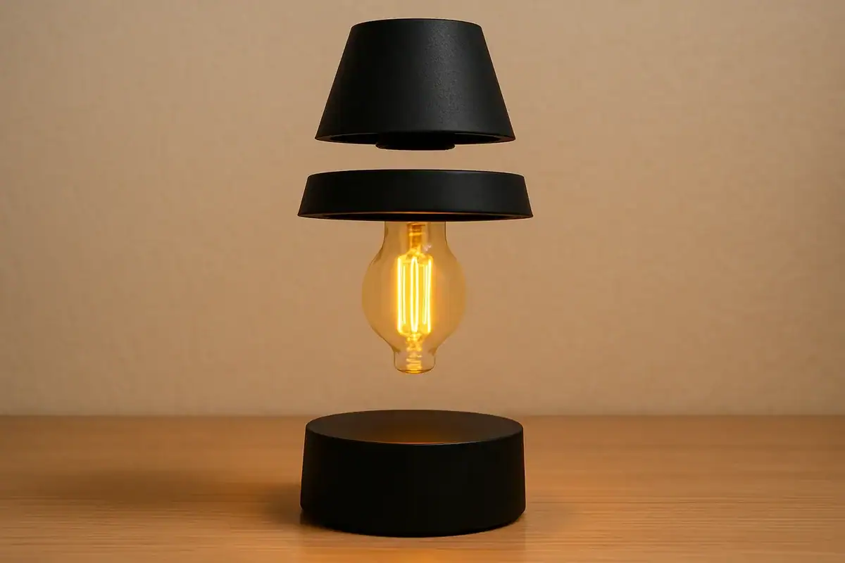 Panneau lumineux suspendu avec abat-jour noir, éclairage vintage, décoration moderne pour espace de travail ou intérieur.