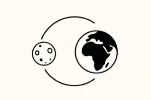 Pictogramme illustrant la connexion entre la lune et la Terre, symbolisant l'astronomie et la science spatiale.