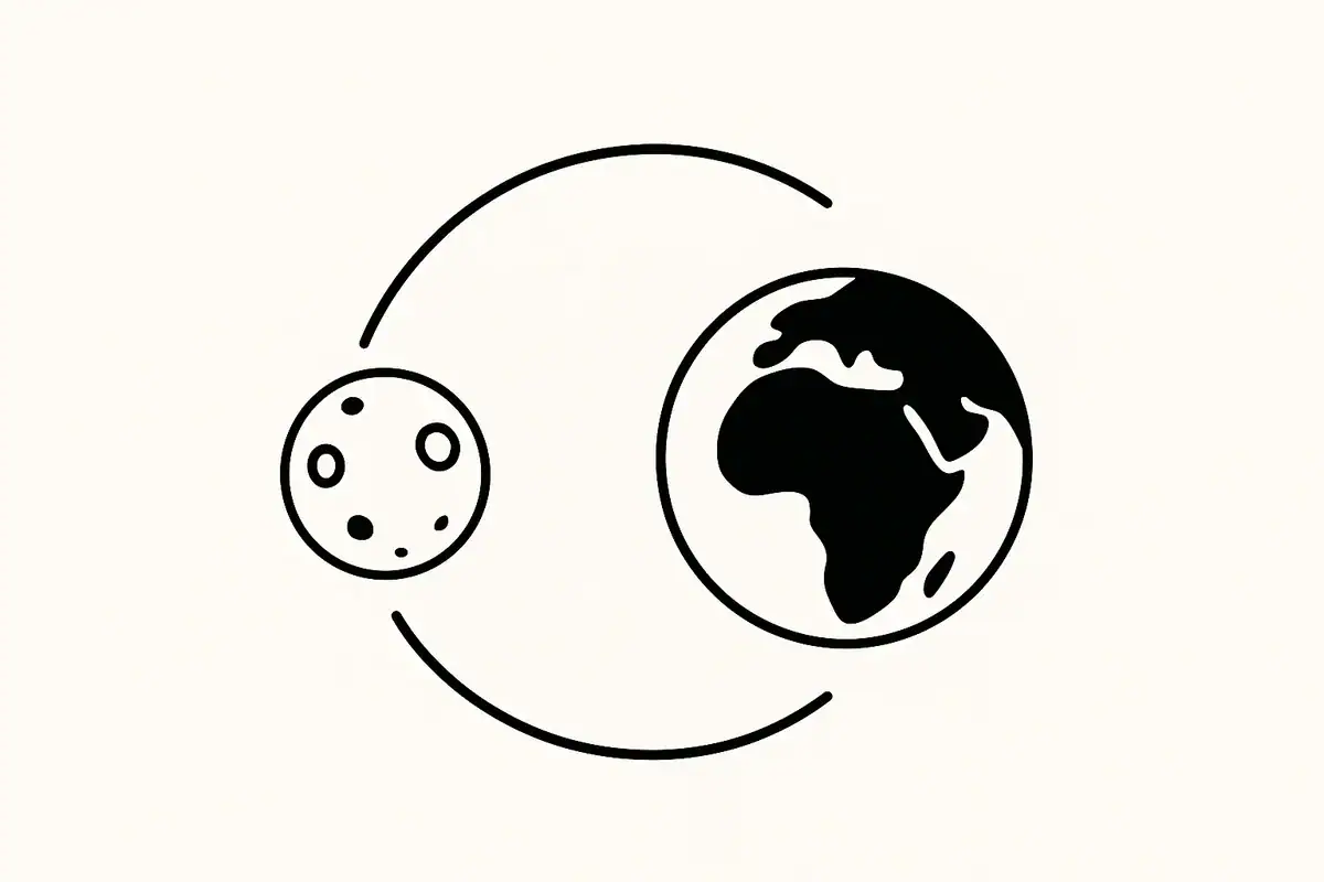 Pictogramme illustrant la connexion entre la lune et la Terre, symbolisant l'astronomie et la science spatiale.