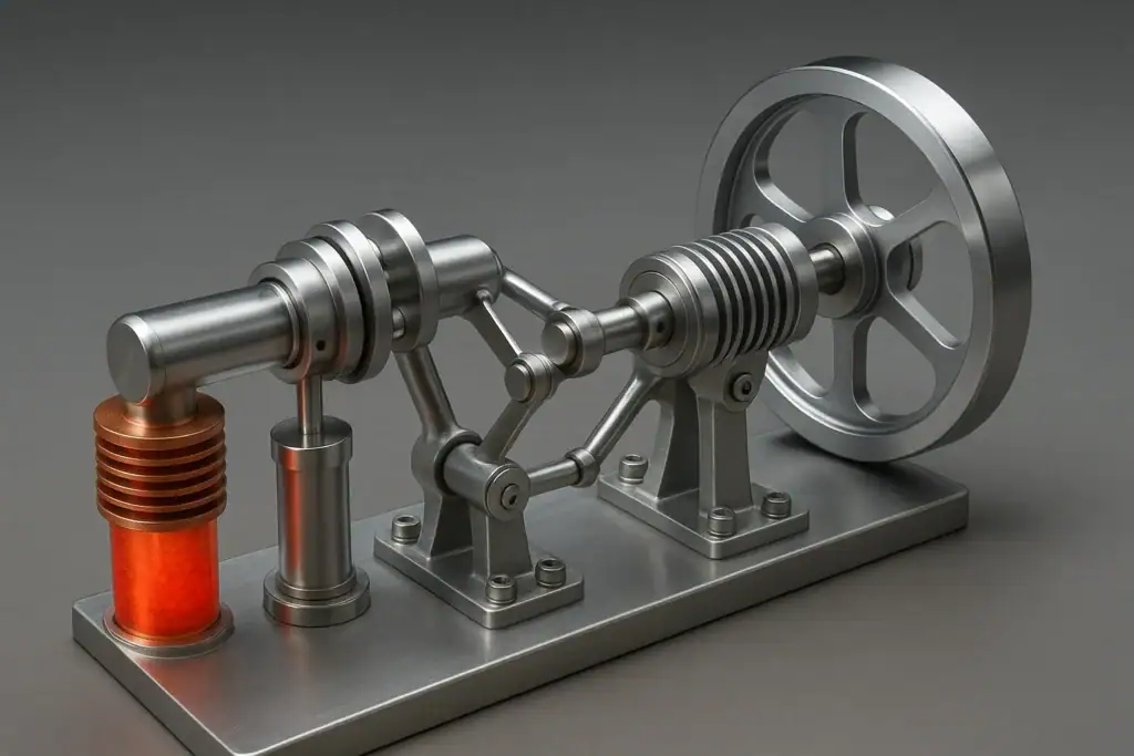 Moteur à vapeur miniature en métal, modèle scientifique, parfait pour la décoration de bureau ou d'étagère, illustrant le principe de la machine à vapeur avec détails précis et design industriel éléga.