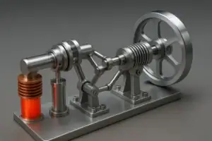 Moteur à vapeur miniature en métal, modèle scientifique, parfait pour la décoration de bureau ou d'étagère, illustrant le principe de la machine à vapeur avec détails précis et design industriel éléga.