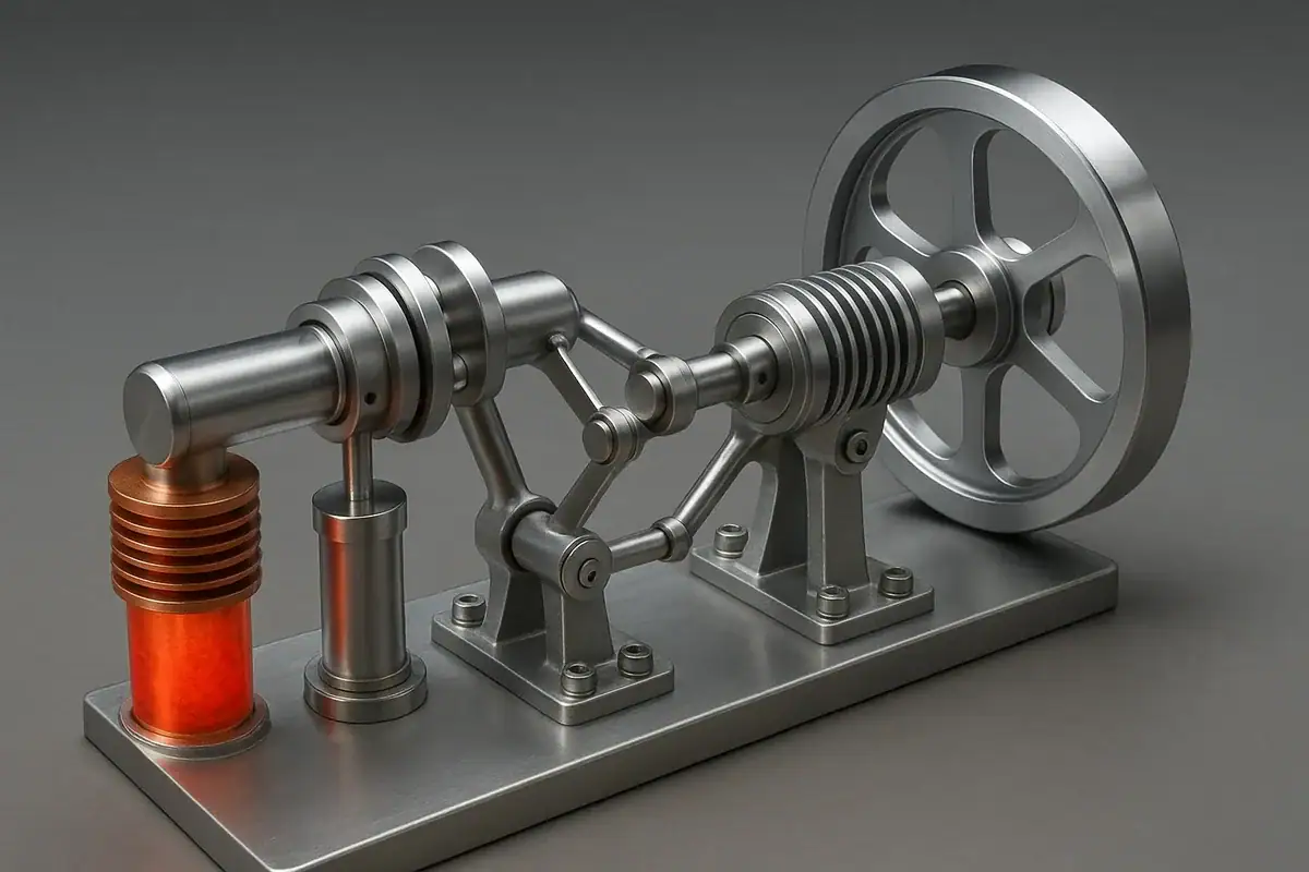Moteur à vapeur miniature en métal, modèle scientifique, parfait pour la décoration de bureau ou d'étagère, illustrant le principe de la machine à vapeur avec détails précis et design industriel éléga.
