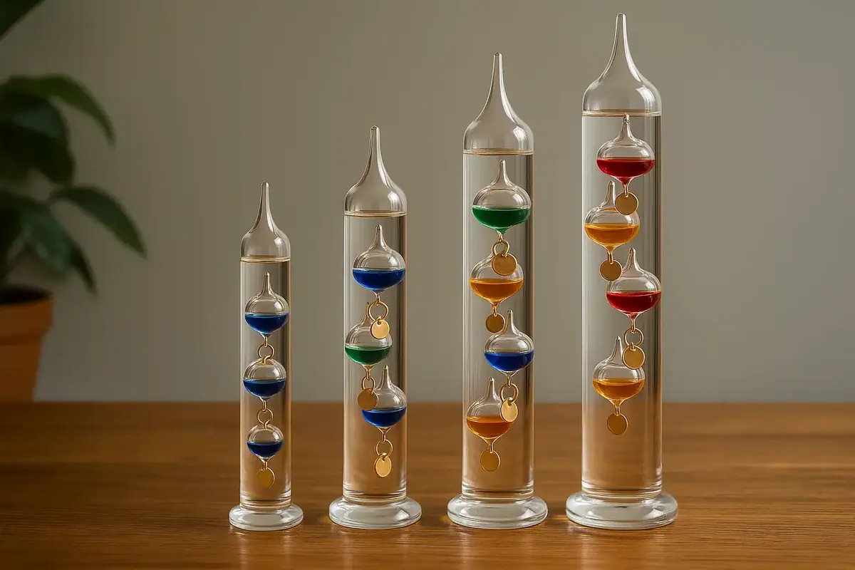 Balanciers de liquides colorés dans des tubes en verre de différentes tailles.