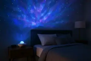 Projection d'une nébuleuse étoilée sur le mur de la chambre, créant une ambiance relaxante et cosmique. Idéal pour une décoration scientifique ou pour une ambiance apaisante.