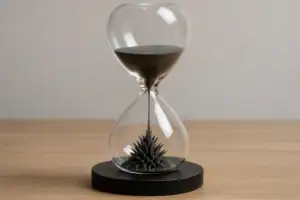 Sablier décoratif avec plante en dessous, symbole du temps et de la nature, parfait pour la décoration scientifique ou moderne.
