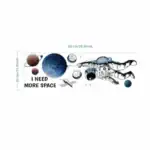 Pancarte décorative représentant un astronaute flottant dans l'espace avec des planètes et la phrase "I NEED MORE SPACE".