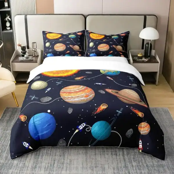 Baldaquin avec design de planètes et d'astronautes.