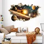 Panneau mural cosmique avec planètes et étoiles, décoration murale pour chambre ou salon.