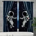 Panneau de rideaux avec illustration d'astronautes flottant dans l'espace.