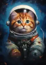 Chat mignon avec un casque d'astronaute, illustrant un thème scientifique et spatial, parfait pour une décoration ou une boutique d'objets scientifiques.