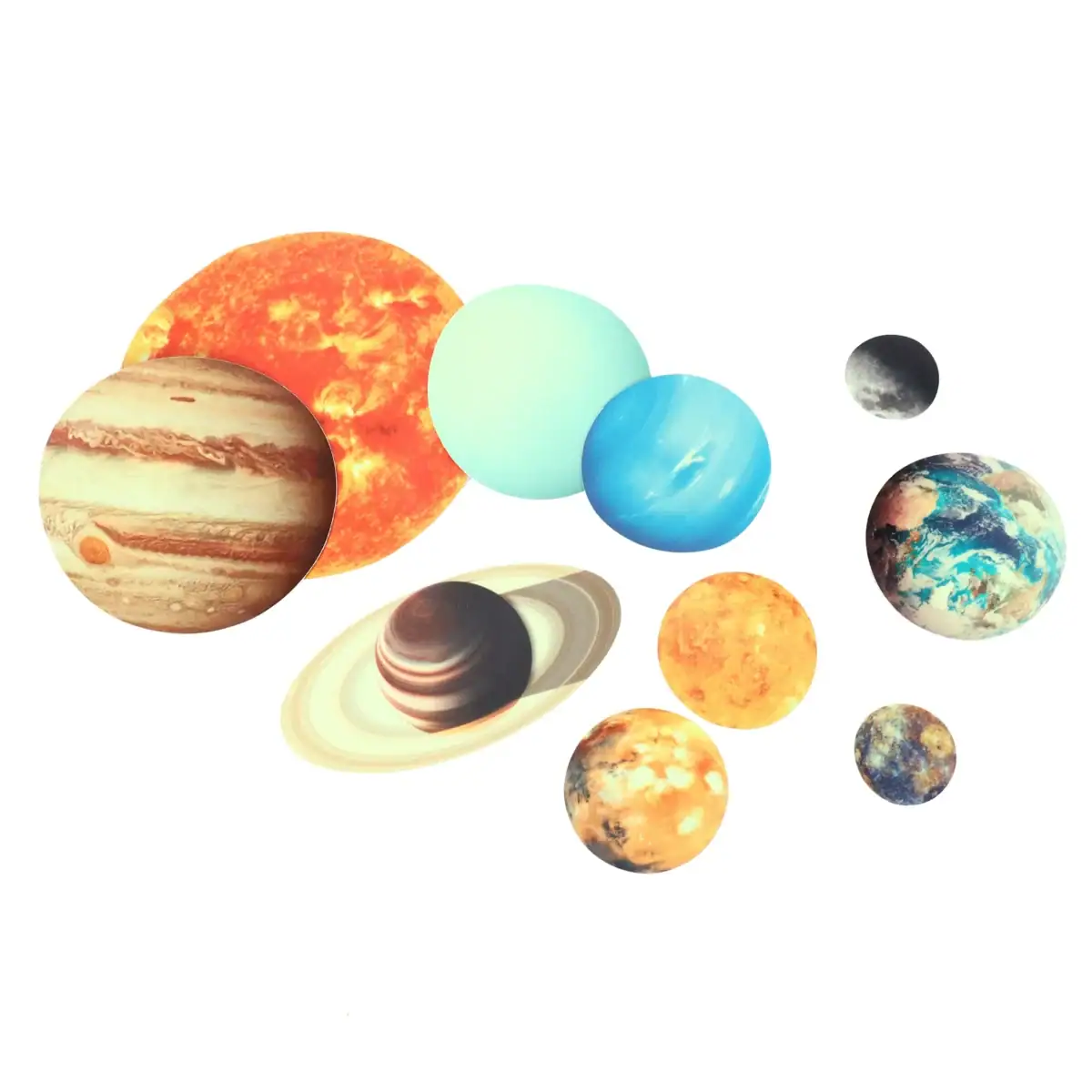 Illustration colorée des planètes du système solaire, incluant Mercure, Vénus, la Terre, Mars, Jupiter, Saturne, Uranus et Neptune, avec le Soleil en arrière-plan.