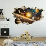 Décoration murale espace avec planètes et étoiles.