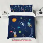 Tapis de lit avec motif spatial et astronautes.