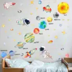 Une décoration murale éducative représentant les planètes du système solaire, idéale pour une chambre d'enfant ou une salle de classe.