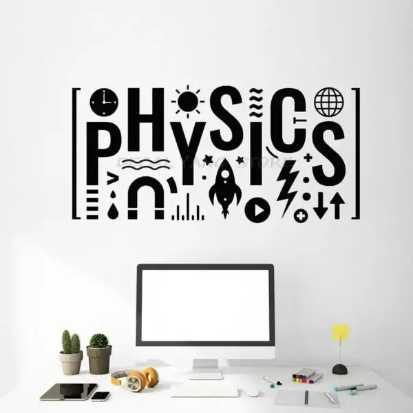 Décoration murale avec le mot "Physique" en style moderne, idéale pour un espace dédié à la science ou à l'éducation scientifique.