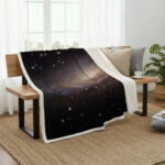 Plaid décoratif avec motif de cosmos et étoiles, parfait pour une décoration intérieure inspirée de l'univers.