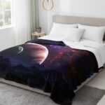 Linge de lit avec motif de planète et galaxie, parfait pour une décoration de chambre inspirée de l'espace.
