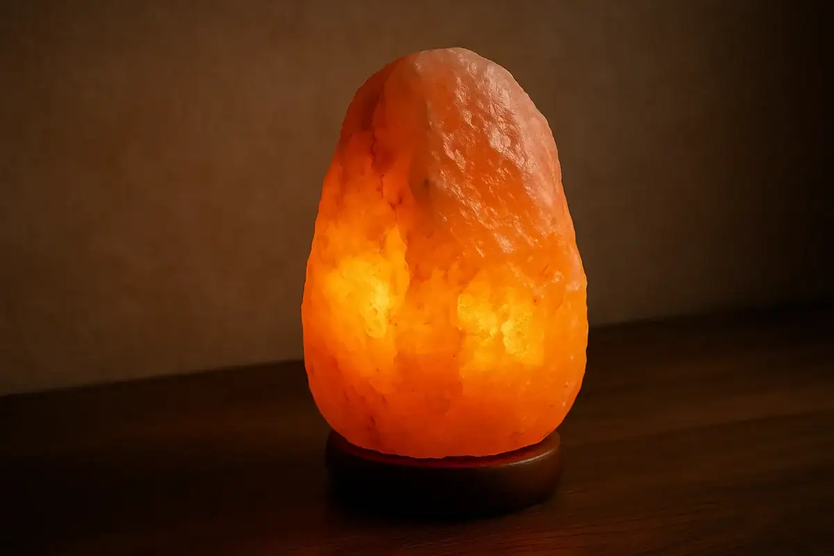 Lampe en sel de l'Himalaya illuminée, apportant une ambiance chaleureuse et naturelle à votre intérieur. Parfaite pour la décoration et la relaxation.