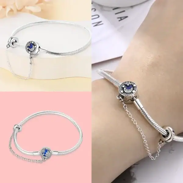 Bracelet en argent avec pendentif étoile et lune, parfait pour une touche élégante et cosmique.