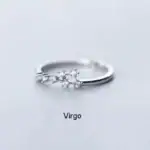 Bague Virgo en argent avec cristaux brillants, symbole du signe astrologique, élégante et raffinée, idéale pour les amateurs de bijoux astrologiques.