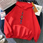 Sweat à capuche rouge avec motifs de planètes du système solaire, idéal pour une décoration scientifique ou un style décontracté.