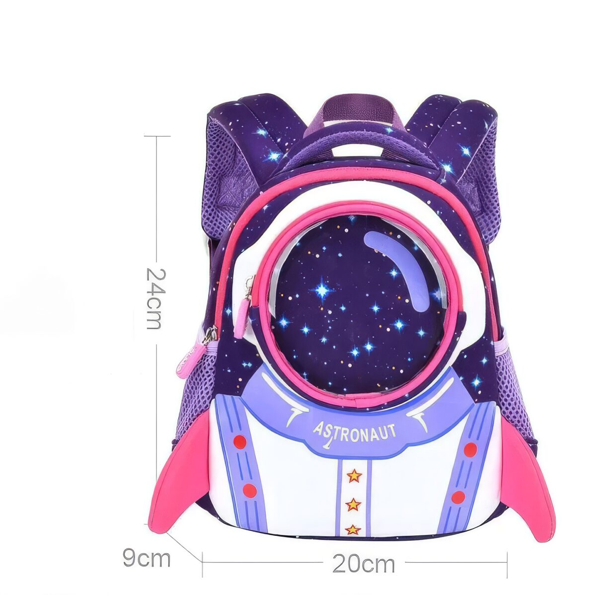 Sac à dos enfant avec motif d'astronaute et étoiles, idéal pour l'école ou les activités.