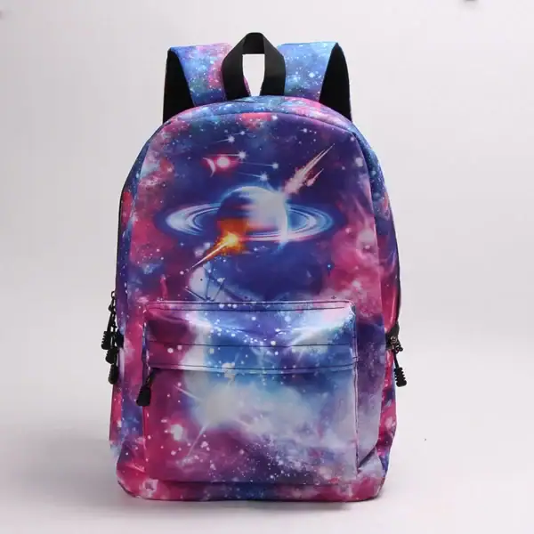 Sac à dos galaxie avec motif cosmique et planètes.