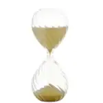 Sablier scientifique en verre transparent avec sable beige, idéal pour la décoration de bureau ou de laboratoire.