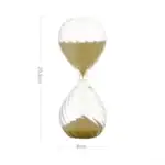 Sablier scientifique en verre avec sable beige, parfait pour la décoration ou l'expérimentation. Dimensions : 20,5 cm de haut, 8 cm de diamètre.
