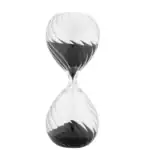 Sablier scientifique en verre noir et blanc, design élégant, symbole de temps et de précision, parfait pour la décoration de bureau ou d'études.