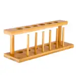 Support en bois avec tubes pour expériences scientifiques, idéal pour l'enseignement et la recherche en laboratoire.